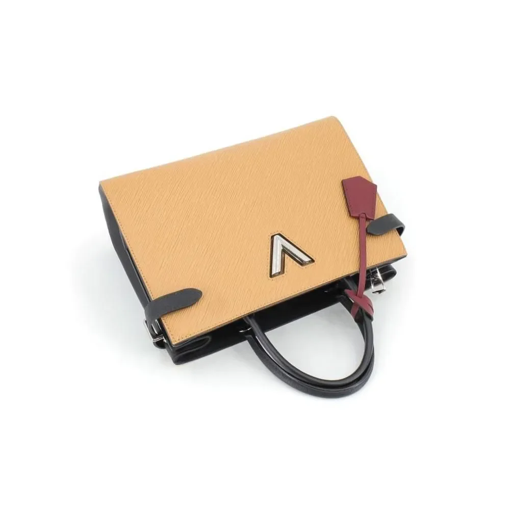 Louis Vuitton Twist Tote Shoulder Bag Epi Leather Camel Silver Hardware